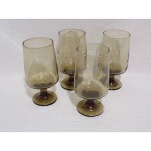 Libbey Tawny Accent Smoke Brown Set of 4‎ Tall Drinking Glasses Stemmed 12 oz